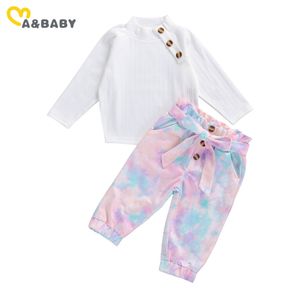 1-6Y Tie Dye Toddler Kid Filles Vêtements Ensemble Blanc À Manches Longues T-shirt Haut Arc Pantalon Tenues Automne Enfants Ensembles 210515