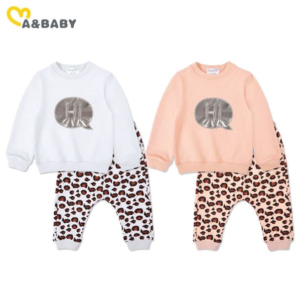 Conjunto de ropa de leopardo para niñas pequeñas de 1 a 6 años, sudaderas con letras de manga larga informales, pantalones, trajes de Otoño Invierno 210515