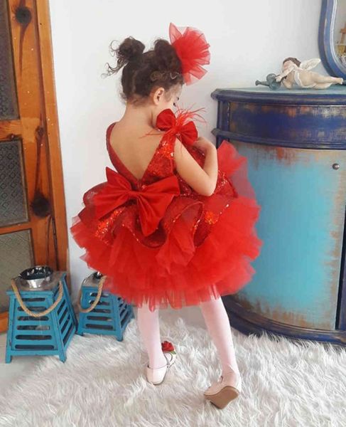 1-6Y Toddler Infant Baby Kid Girls Tutu Dress Lentejuelas Bow Princess Party Wedding Birthday es para Navidad Red 210515