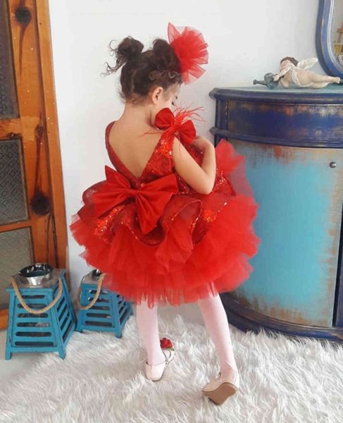 1-6Y enfant en bas âge bébé enfant filles Tutu robe paillettes arc princesse fête mariage anniversaire robes pour filles noël robe rouge G1129