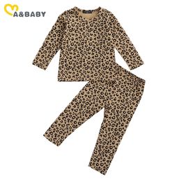 1-6Y Peuter Kid Baby Leopard Pyjama Sets Casual Lange Mouw T-shirt Broek Herfst Kinderkleding Set Outfits 210515