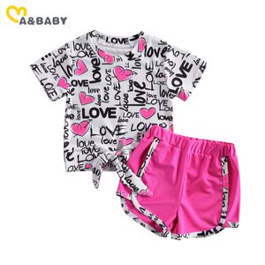 1-6Y Saint Valentin Filles Tenues D'été Lettre D'amour T-shirt Pantalon Vêtements Ensemble Toddler Enfants Costumes 210515