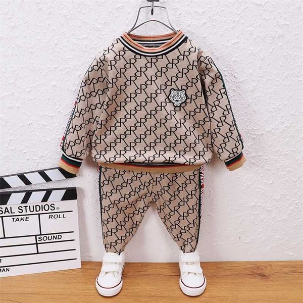 1-6Years Cool Fashion Kids Clothes Boy Sets Cotton SweaterShirt + Pants 2PC Niños Primavera Otoño Ropa para niñas Trajes deportivos 211025