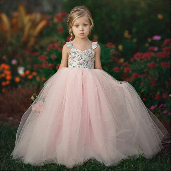 Vestido de encaje para niñas de 1 a 7 años, desfile de flores, vestido de princesa para niñas, vestido de dama de honor de boda elegante para niños, vestidos formales para niñas Q0716