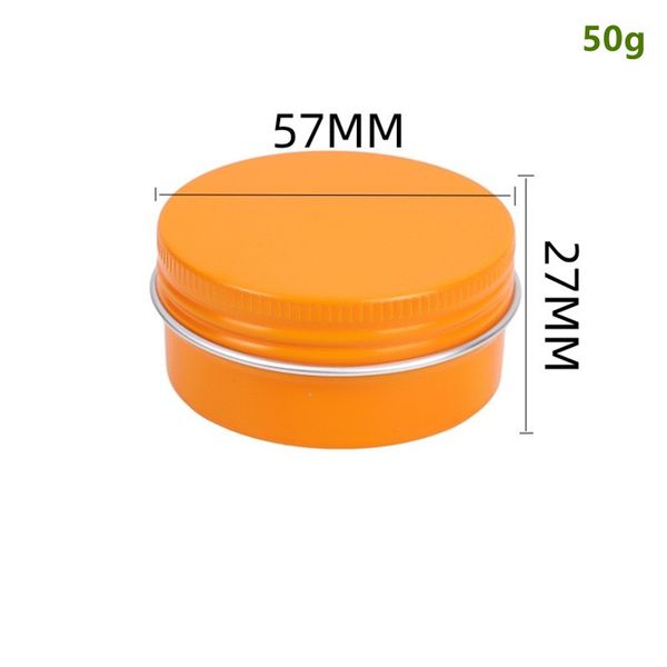 Frasco de lata de aluminio naranja de 1,76 oz Contenedores recargables Tapa de tornillo de aluminio de 50 ml Botella de contenedor de lata redonda para cosméticos, bálsamo labial y crema