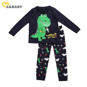 1-7Y Herfst Peuter Kid Baby Boy Dinosaur Kleding Set Lange Mouw T-shirt Broek Cartoon Kinderen Jongens Kostuums 210515