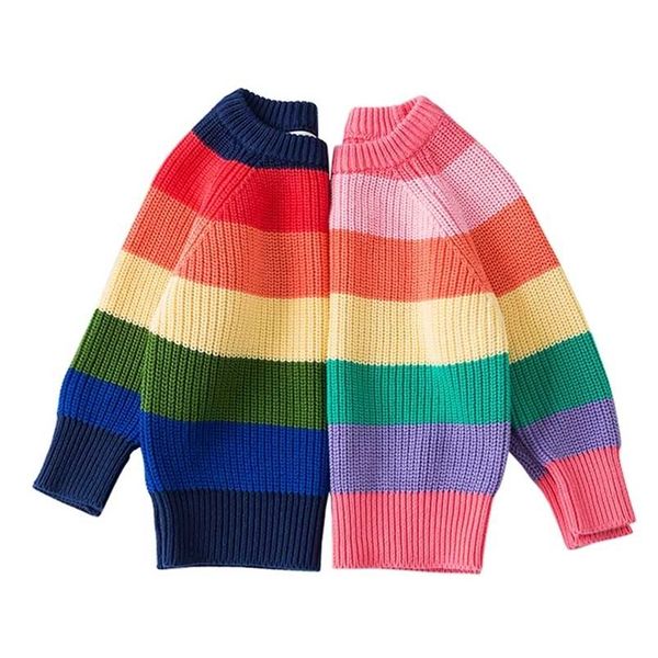 1-7Y bébé garçons filles rayure tricoté hauts pull Cardigan tenues garçon arc-en-ciel vêtements d'hiver printemps chandails 211201