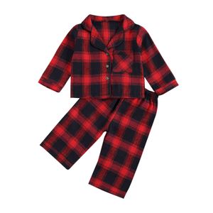 1-7Y Kerst peuter kid jongens pyjama sets rode plaid lange mouw nachtkleding herfst xmas outfits kinderen kostuums 210515