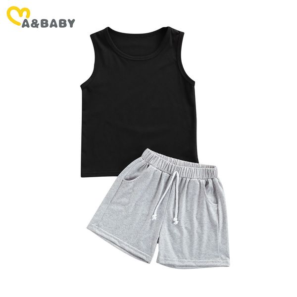1-7Y Summer Casual Kid Baby Boy Conjunto de ropa Chaleco sin mangas Tops Pantalones cortos grises Trajes 210515