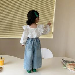 1-7Y Toddler Girl Girl Spring Autumn Girls Vêtements Girls Clothing Abel Lot Long Cotton Blouse Shirt Jeans Two-Piece Set Kids Outfits 240328