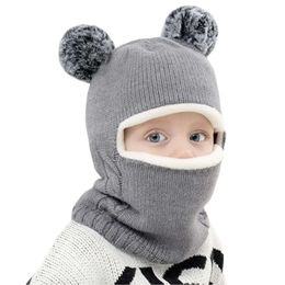 1-7y Hiver Baby Scarf One-pièce Pompom Hat à tricot Kids Ball Neck For Garçons Bons de vent Bamans du vent CAP BAND L2405