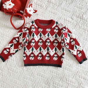 1-7yrs Christmas Snowman Kids Meisjes Lange Mouw Knit Sweater Herfst Winter Baby Pullover Sweaters 210429
