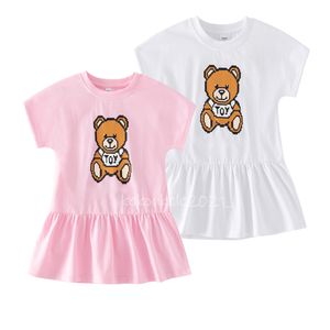 1-7 jaar Summer Baby Kinderjurk Schattige cartoonbeer 100% katoenen korte mouw Kinderen Girls Princess Jurk kinderkleding