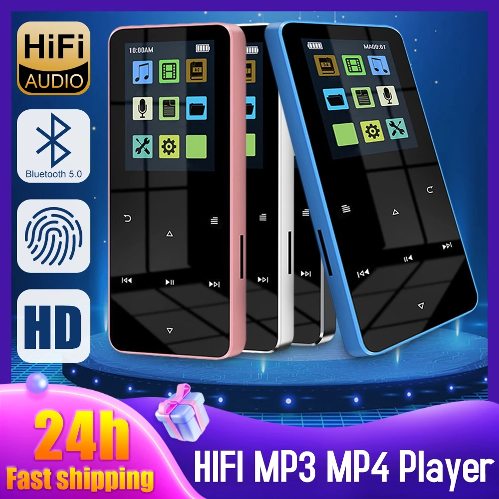 Écran tactile de 1,8 pouces Lecteur MP3 MP4 Lecteur de musique HiFi Bluetooth 5.0 Prend en charge la carte E-book Baladeur étudiant portable avec radio FM