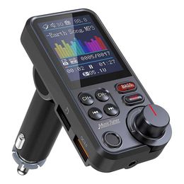 1.8 "Draadloze Auto Bluetooth Kit FM-zender AUX Ondersteunt QC3.0 Opladen Toon en Bass Sound Music Player Auto Charger Snel