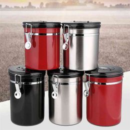 1.8L roestvrijstalen luchtdicht verzegelde canisteropslagcontainer koffie meel suiker thee met primeur voor bonen 210423