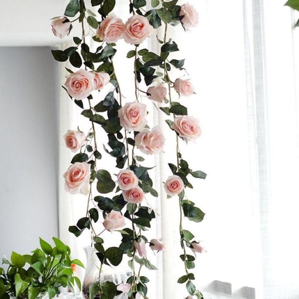 1 8m Fleurs artificielles australie vigne Silk rose rose blanc rouge floral pour les vignes de décoration de mariage suspendues Garland Home Decor333n