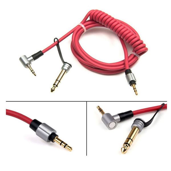 Câble audio HiFi 1.8M 3.5MM mâle à mâle Câble Aux 3.5MM 90 degrés avec adaptateur de convertisseur audio 3.5MM à 6.5MM avec conception flexible à ressort