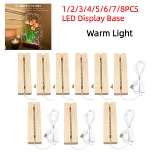 1-8 % vaste houten LED-basisstrook Lumineuze basis voor harsletter Lamp Glashars Art Wood Light Display Base Home Decor