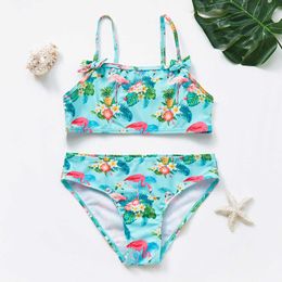 1-8T Baby Toddler Girls Tweed Piece Tankini Set New 2022 Children's and Girls 'Summer Flamingo Unicorn Bikini Swimwear P230602