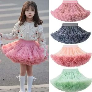 1-8T Lace Girls Fluffy Chiffon Pettiskirt Solid Colors Tutu Skirts Girl Dance Rok Kerstmis Petticoat TULLE B062 L2405