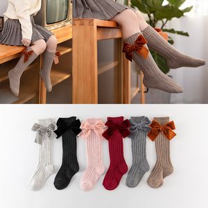 1-8y niños bebé calcetines hasta la rodilla niñas para niños estilo princesa calcetines largos de algodón de punto pesado con lazos de terciopelo 2403 V2