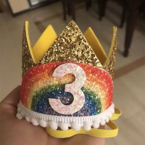 1-9 Rainbow Birthday Crown Chaps Baby Shower Kids Party Birthday Party Digital CHECORations Boy Girl Hair Accessory Supplies