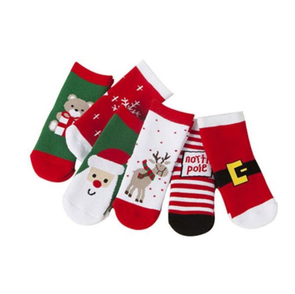 Calcetines de Navidad de algodón de 1 a 9 años 4 tamaños Primavera Invierno Otoño Bebés Niñas Niños Niños calcetines de dibujos animados lindos Niños Rayas Terry cálido Copo de nieve Elk Santa Claus calcetín