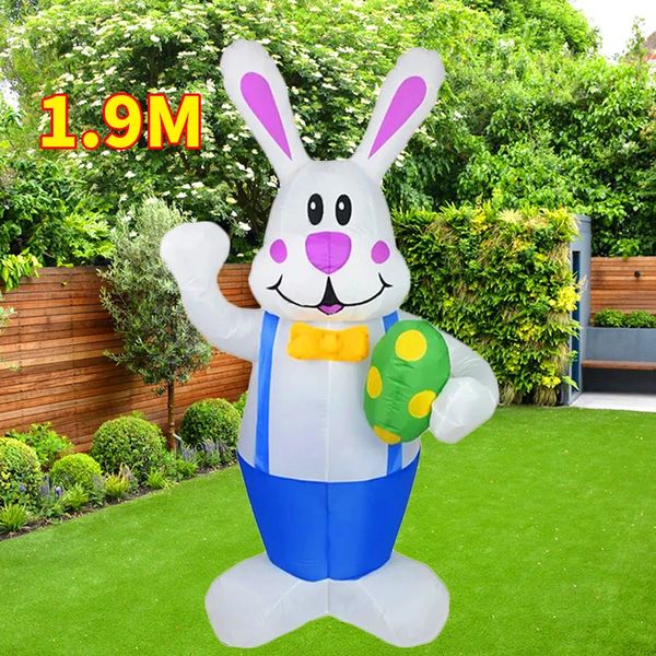 1,9m Juguetes inflables de conejo azul Festival de decoración de Pascua de LED incorporado Decoración de patio al aire libre Inflado 240403