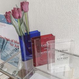 1 Jarrón en forma de libro acrílico con un jarrón de flores transparente minimalista único decoración moderna para la mesa familiar Regalo de fiesta de bodas 240426