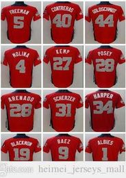 1 ALBIES 2 BREGMAN 4 MOLINA 5 FREEMAN Camiseta de béisbol 9 BAEZ 19 BLACKMON 25 TORRES 27 ALTUVE 27 KEMP 27 TROUT 28 ARENADO 28 KLUBER 28 POSEY