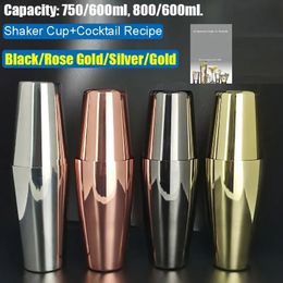 1 Bar Shaker avec recette Black / Rose Gold / Silver Boston 800/750/600ml Cocktail Shaker Barande de barman en acier inoxydable Tool 240509