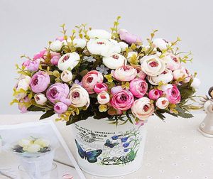 1 Bouquet kunstbloemen goedkope zijden bloem Europese herfst kleine thee bud nep blad bruiloft thuis feestvazen voor decoratie4176638