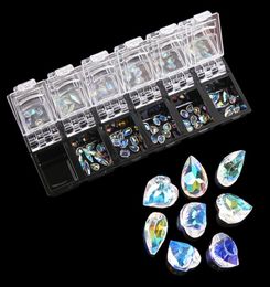 1 doos DIY AB puntige kristallen strass sieraden glas 3D glitter nail art decoratie nagel sieraden platte achterkant1354572