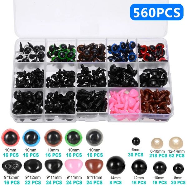 1 caja DIY juegos de ojos para manualidades 560 Uds narices de seguridad coloridas de plástico para juguetes de animales herramientas para hacer muñecas accesorios 240129