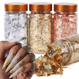 1 Box Glitter Nail Art Foil Paper Makeup Jewelry Irregular Shiny Foil Leaf Gold Flakes Nails DIY Stickers Manicure Decorations Y220408