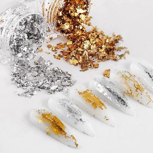 Adhesivo para decoración de uñas con purpurina 3D dorada y plateada, papel de aluminio Irregular, esmalte de Gel UV DIY, herramientas de decoración de uñas