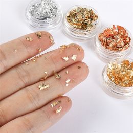 1 doos goud zilver onregelmatig aluminium folie papier kunststicker 3D glitter diy manicure uv gel Pools nageldecoratiehulpmiddelen 220812