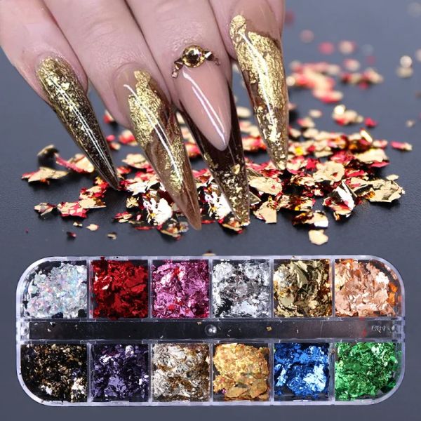 1 boîte Imitation Gold Sliver Copper Foil Sequins Glitters Craft Flake Flake Flake Fil Foil Papier pour DIY DIY Nail Art Decor