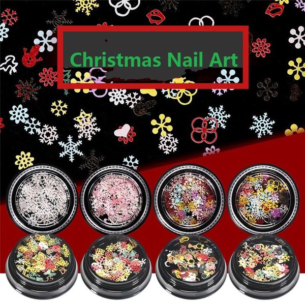 1 boîte de paillettes pour ongles, flocons de neige, décoration de noël, motifs de paillettes brillantes, couleurs mélangées, autocollants 3D pour manucure Nail Art