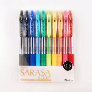 1 caja de Zebra JJ15 SARASA Clip Press Colorful Neutral Pen Gel Ink Writing 0.5mm Japan 10 Colors Office School Supplies Y200709