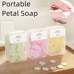1 boîte Portable lavage des mains savon papier étudiant enfants jetable voyage maison Mini pétale feuille de savon boîtes nettoyage salle de bain outils