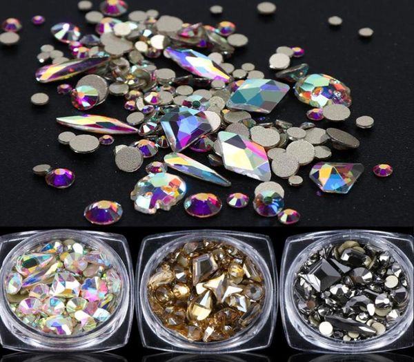 1 caja de diamantes brillantes 3D para decoración de uñas, piedras de rombo redondas mixtas, conjunto de joyas con gemas para uñas con parte posterior plana, decoraciones con brillo LY16075398640