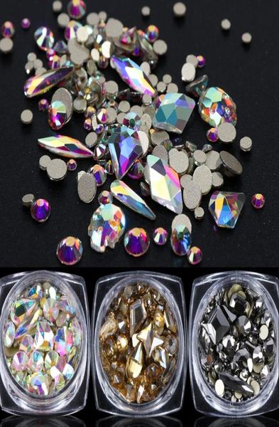 1 caja Diamante brillante Diamante 3d Arte de uñas Ranogalientes Mezclas de rombo redondos Mezclas de joyería de uñas planas Joyas de joyas de brillo Ly16072799595