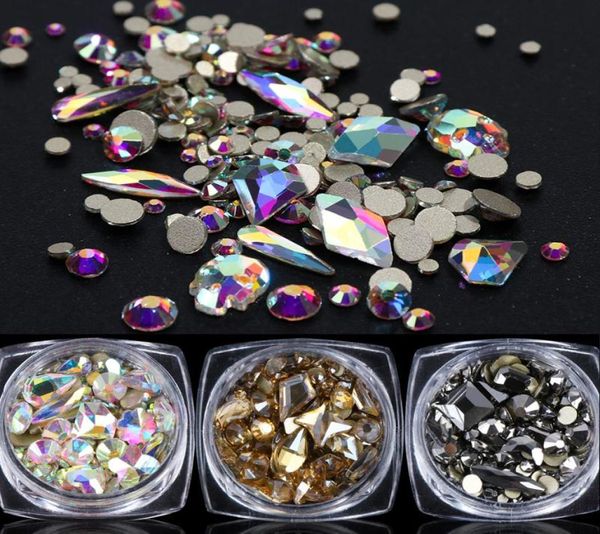 1 boîte de strass brillants pour Nail Art 3D, mélange de pierres rondes en losange, dos plat, ensemble de bijoux pour ongles, décorations scintillantes LY16074197980