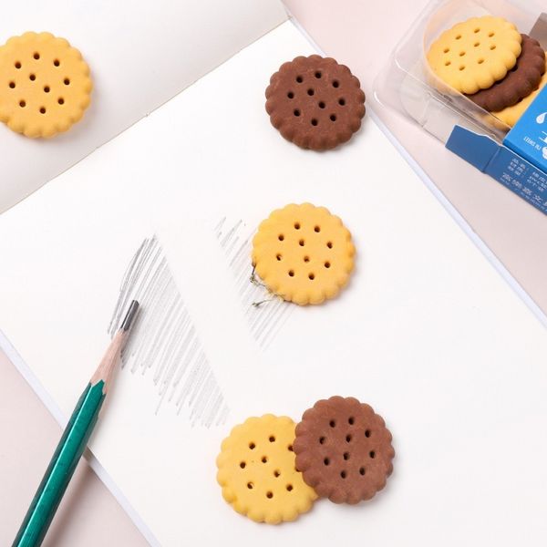 1 boîtes papeterie mignon kawaii créatif biscuit gismanie cookie caoutchouc fourni