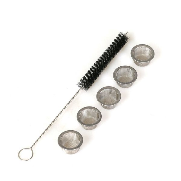 Ensemble de 1 brosse + 5 filtres, écrans de remplacement pour tuyaux de fumée en cristal, en acier inoxydable