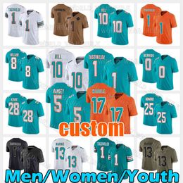 1 Tua Tagovailoa 10 Tyreek Hill Maillot de football 17 Jaylen Waddle 5 Jalen Ramsey 13 Dan Marino 28 Devon Achane Jaelan Phillips Braxton Berrios Bradley Chubb Zach Thomas