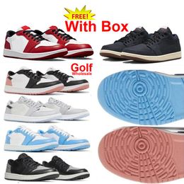 Chaussure de golf Chicago UNC Low 1s Chaussures de course applique Volt Accents Metallic Green Shattered Backboard Eastside Golf Royal Toe Men Woman With Box Midnight Navy Bred