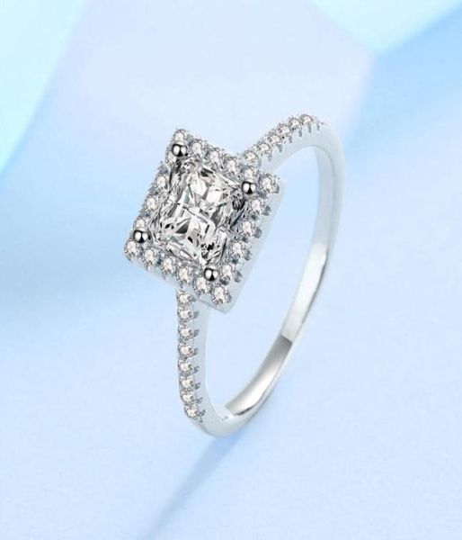1 CT Princess Cut Engagement Sterling Sier Halo Diamond Mariage Band Ring pour femmes bijoux 2208137918362